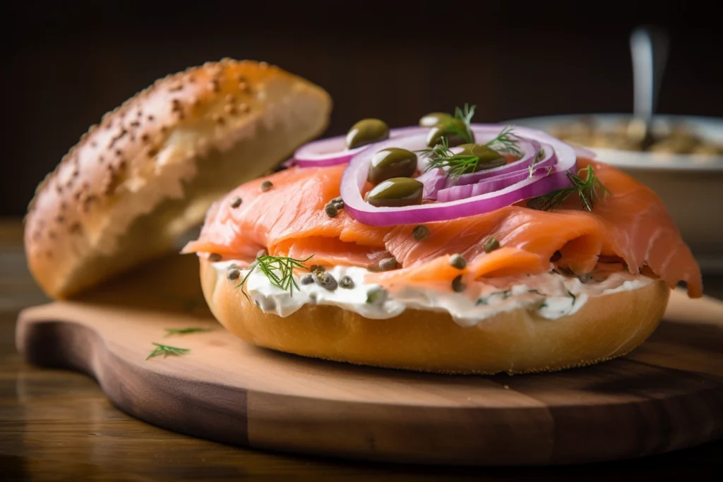 Delicious Lox Bagel with Cream Cheese and Capers