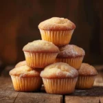A stack of golden-brown snickerdoodle muffins coated in cinnamon sugar.