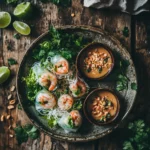 Fresh Vietnamese spring rolls served with peanut dipping sauce