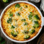 Cheesy broccoli rice casserole fresh out of the oven